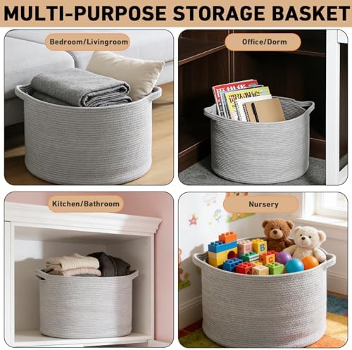 115L Extra Large Blanket Basket, Woven Laundry Basket-Light Grey - Image 6