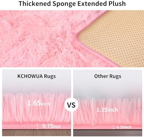 5x7 Thick Pink Shag Rug for Girls Bedroom, Soft Plush Fluffy Carpet - Image 2