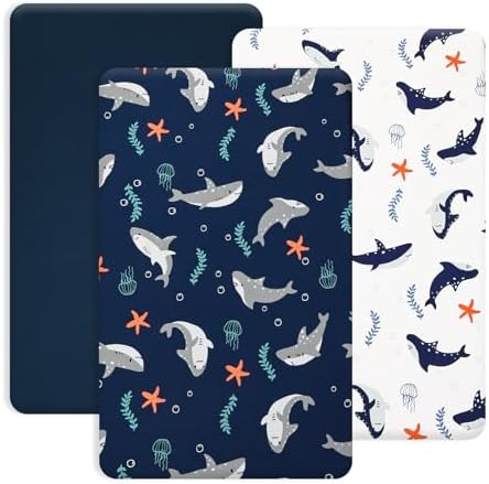 PHF 3 Pack Soft Mini Crib Sheets, Shark Pack N Play Sheets by PHF