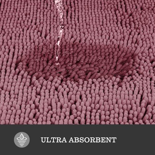 Yeaban Chenille Dusty Rose Bathroom Rug 17"x24", Non-Slip Rubber Backing - Image 4
