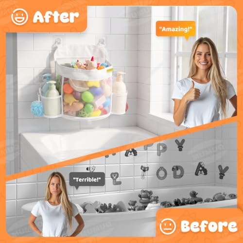 3 Compartments Bath Toy Storage Organizer, Mesh Shower Caddy - Image 2