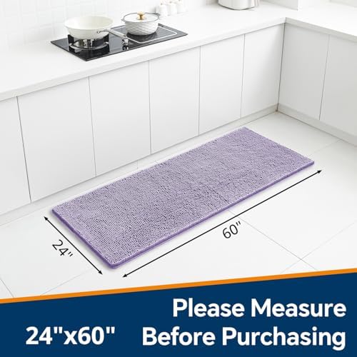 Chenille Bathroom Runner Rug 24"x60" Lavender, Plush Bath Mat - Image 2