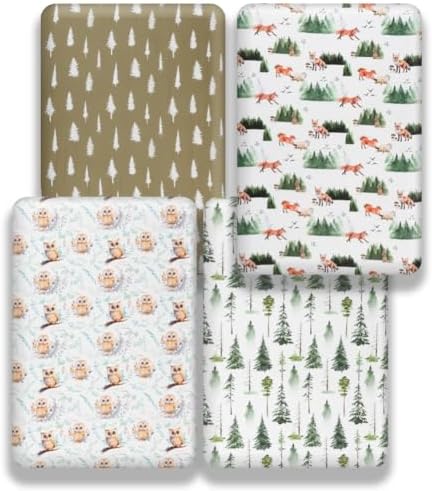 4 Pack Woodland Forest Animals Wood Neutral Unisex Fitted Baby Crib Sheets Set - Image 2