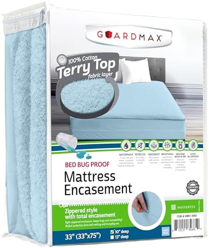 Guardmax Cot Mattress Encasement Zippered, 100% Waterproof Mattress Protector by Guardmax