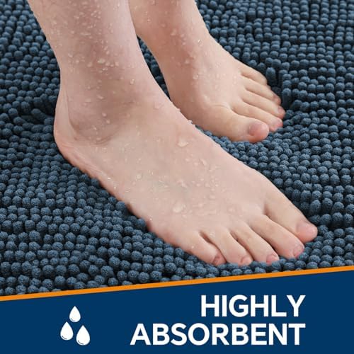 Chenille Bathroom Runner Rug 24"x72" Blue, Plush Bath Mat - Image 4