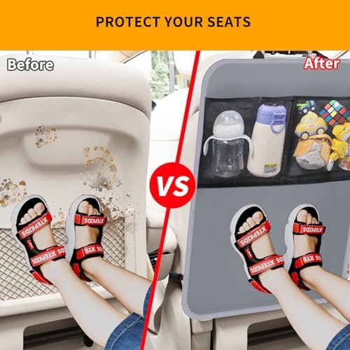 2 Pack Back Seat Cover for Kids, Car Seat Back Protectors Kick Mats Grey - Image 4