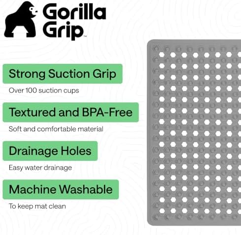 GORILLA GRIP Square Shower Stall Mat, Bathtub Floor Mat, 21x21 Gray - Image 2
