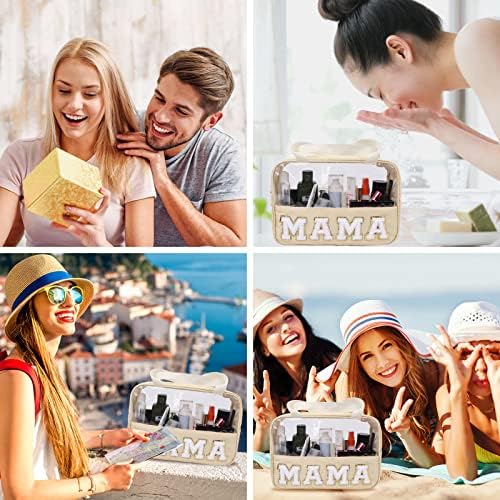 Iqimott Chenille Letter Patch Mama Bag, Preppy Clear Makeup Cosmetic Bag Large - Image 6