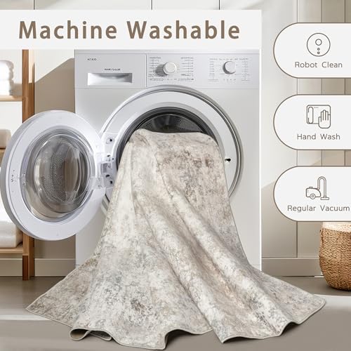 Beige Grey Washable Rugs 4x6 Area Rugs - Image 3
