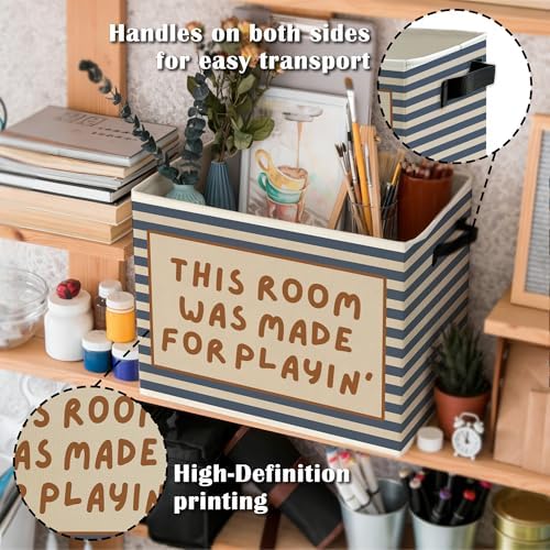 Blue Striped Kids Playroom Storage Bins Box - Image 5