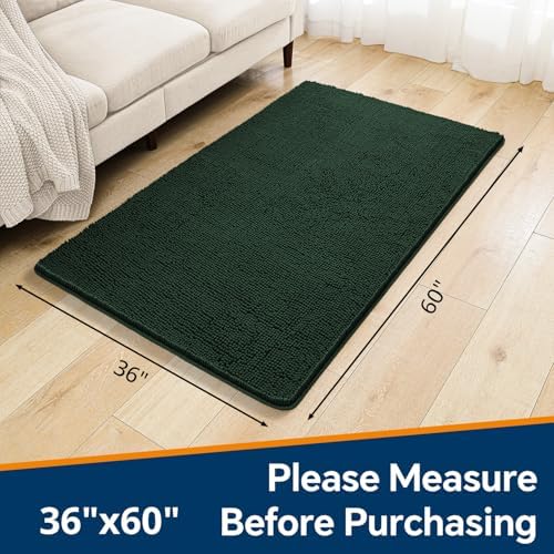 Chenille Bathroom Rug 36"x60" Dark Green, Large Plush Bath Mat - Image 2
