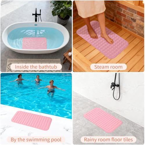 Anti-Slip Bathtub Shower Mat 28×15 Inch Opaque Pink - Image 6