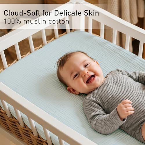 Muslin Bassinet Sheets 2 Pack, Soft Fitted Bedside Sleeper Sheet 33x20 Inch - Image 2