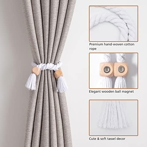 NICEEC 4 Pack Wooden Cube Magnetic Curtain Tiebacks Boho Home Decor Drape Tie - Image 2