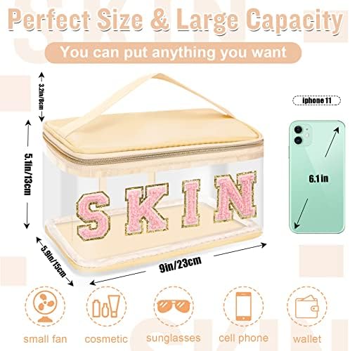 Chenille Letter Clear Makeup Bags Skin Pouch, Preppy Patch Makeup Bag Zipper - Image 2