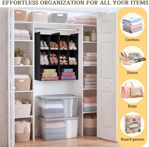 3 Tier Hanging Closet Organizer, 10 Compartments Dual Row Storage - Image 6
