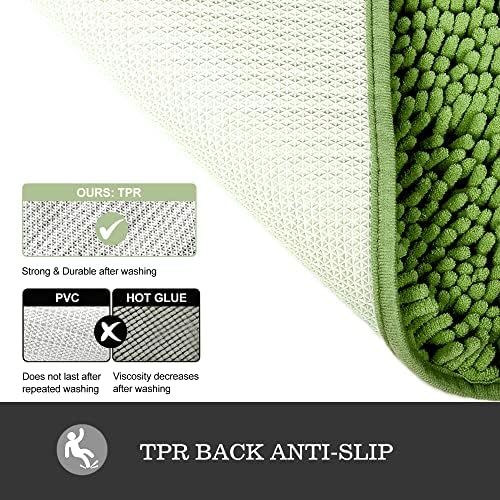 Yeaban Chenille Forest Green Bathroom Rug 20"x32", Non-Slip Rubber Backing - Image 3
