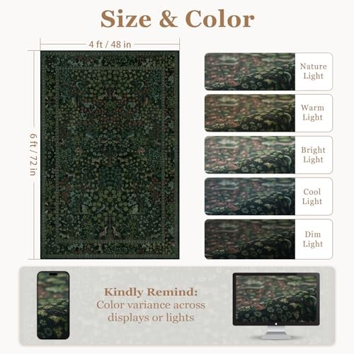 Tree of Life 4x6 Entryway Rug, Low Pile Thin Washable Throw Rug - Image 2