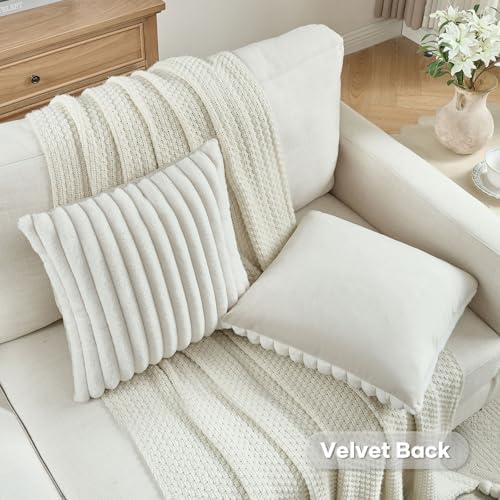 FUTEI Pack of 2 Faux Fur Throw Pillow Covers 18x18 Inch, Cream White - Image 4