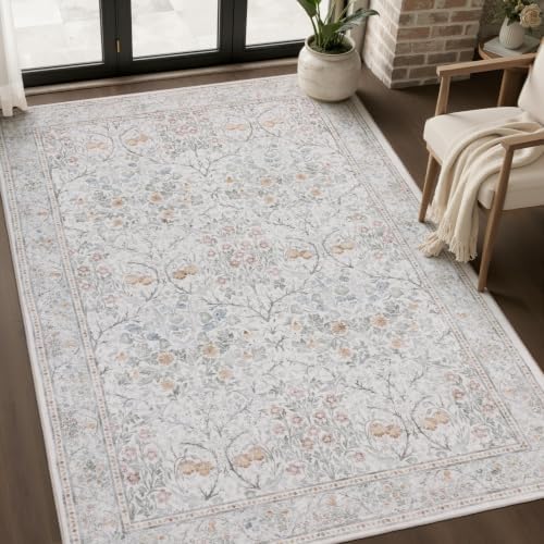 JOLLYVOGUE 3x5 Washable Rug, Vintage Floral Area Rug by JOLLYVOGUE