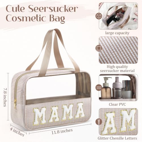 Sanwuta Seersucker Mama Bag Chenille Letter Clear Makeup Bag - Image 2