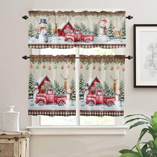 Christmas Kitchen Curtains and Valances Set, Farm Red Truck Window Treatments - Image 3