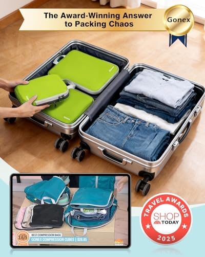 Gonex Compression Packing Cubes, 4-Piece Expandable Travel Organizers - Image 2