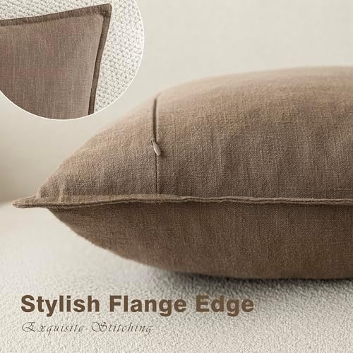 Foindtower Linen Solid Decorative Throw Pillow Covers 18x18 Cocoa Brown - Image 3