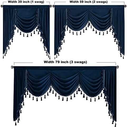 StangH Navy Blue Waterfall Velvet Curtain Valances W79 inches, 1 Panel - Image 5