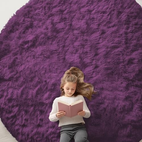 OLANLY Dark Purple Round Rugs for Bedroom by OLANLY