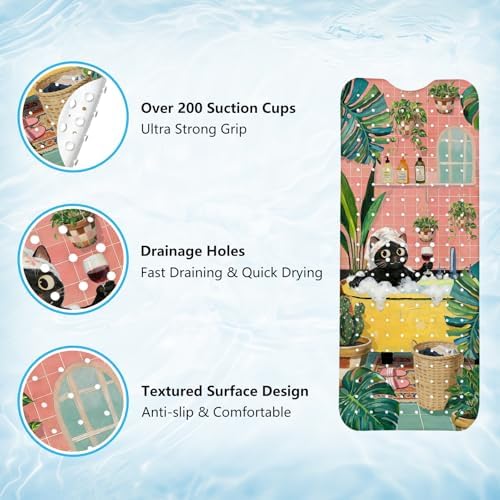 Cute Cat Bath Mat for Tub Non Slip, Machine Washable Cats Tub Mats - Image 3