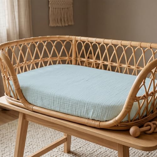 Muslin Bassinet Sheets 2 Pack, Soft Fitted Bedside Sleeper Sheet 33x20 Inch - Image 6