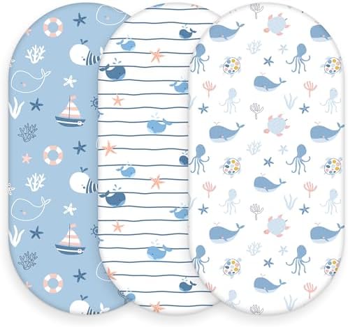 Baby Bassinet Sheets, 3 Pack Fitted Bassinet Mattress Sheets, Compatible by FIEMOL