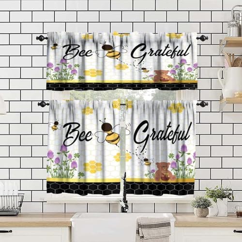 Kids Bee Valance, Spring Floral Watercolor Flower Honey Plants Valance - Image 4