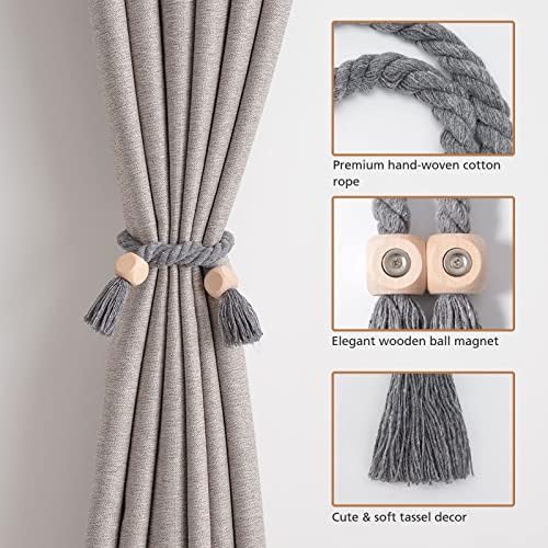 NICEEC 2 Pack Wooden Cube Magnetic Curtain Tiebacks Boho Home Decor Drape Tie - Image 2