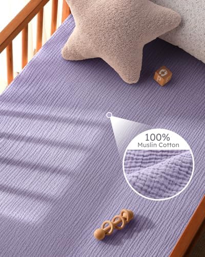 Unnivoll Muslin Pack and Play Sheets Fitted, 100% Cotton Mini Crib Sheets 2 Pack - Image 7