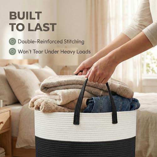 JMvicyroam 115L Extra Large Machine Washable Cotton Rope Blanket Basket - Image 6