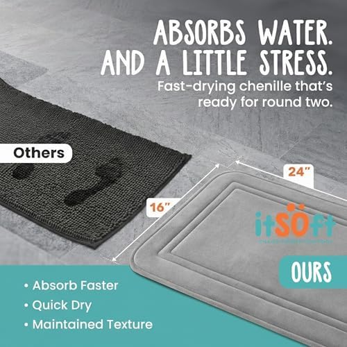ITSOFT Memory Foam Bath Mat 24x16, Non Slip, Machine Washable, Quick Dry & - Image 3