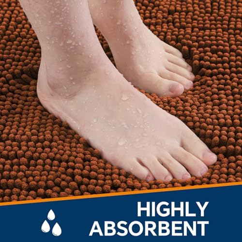 Chenille Bathroom Rug 24"x36" Rust, Non-Slip Plush Bath Mat - Image 4