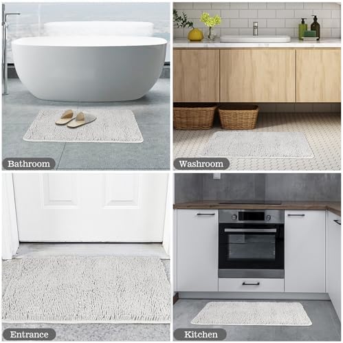 Yeaban Chenille Light Gray Bathroom Rug 24"x36", Non-Slip Rubber Backing - Image 5