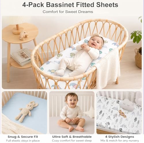 4 Pack Stretchy Bassinet Sheets 20" x 35" Compatible - Image 4