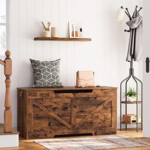 HOOBRO Storage Bench, 39.4” Retro Wooden Storage Chest - Image 5