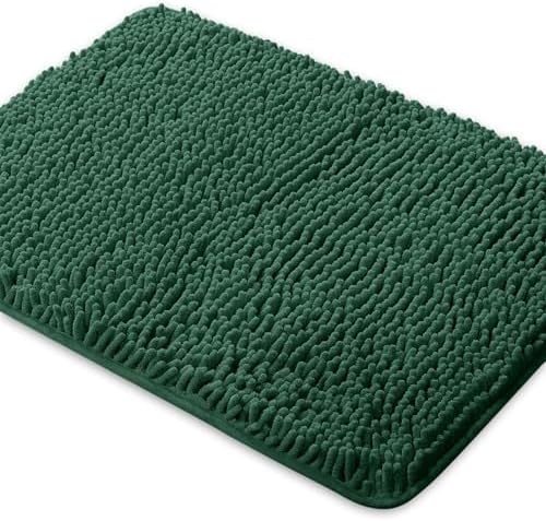 Yeaban Chenille Dark Green Bathroom Rug 24"x36", Non-Slip Rubber Backing by Yeaban