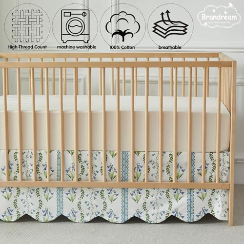 Brandream Scallop Edge Organic Crib Skirt Cotton Toddler Bedskirt Floral - Image 6