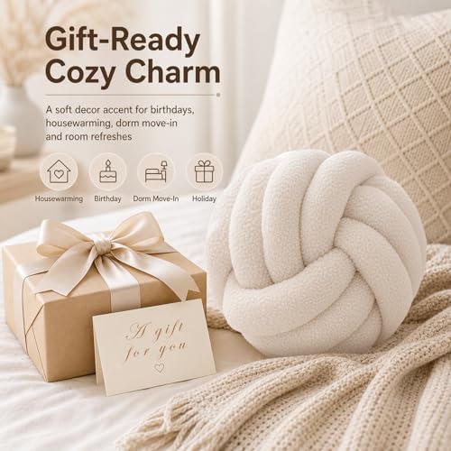 Petrella Beige Knot Pillow Ball, 11 Inch Round Decorative Pillow - Image 6