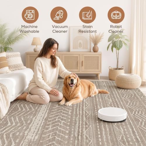 Nakagishi Boho 6x9 Area Rug Living Room Rugs Machine Washable Dark Brown - Image 3