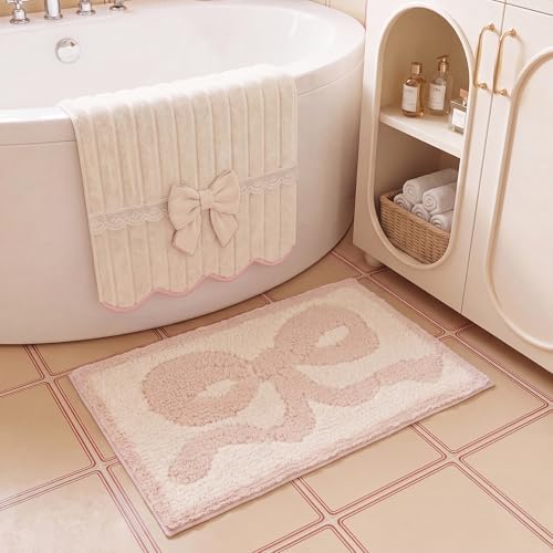 GRANNY SAYS Pink Bow Bathroom Rug, Cute Bath Mat by GRANNYSAYS