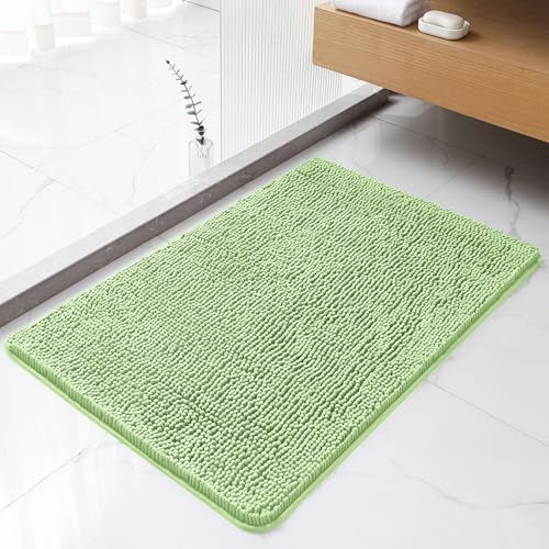 Chenille Bathroom Rug 24"x36" Seafoam Green, Non-Slip Bath Mat by Kildoss