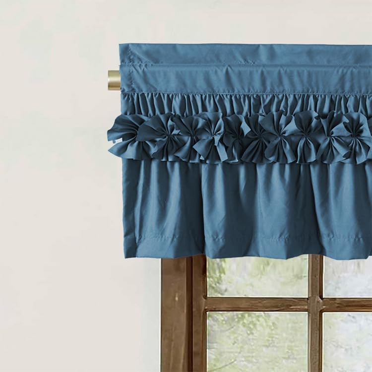 HIG 2 Pack Dusty Blue Ruffle Handcrafted Window Valances - Image 4