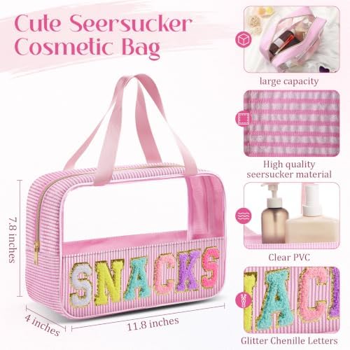 Sanwuta Seersucker Snacks Bag Chenille Letter Clear Makeup Bag - Image 2